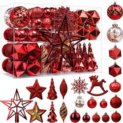 SHareconn 100pcs Christmas Tree Decorations Ornaments Set, Shatterproof Plastic Christmas Baubles Decorative Balls for Xmas Tree Decor Holiday Wedding Party, Red