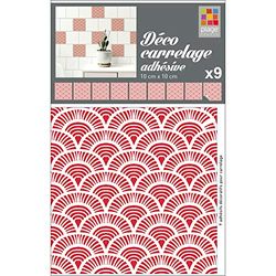 PLAGE 9 tegels sticker-Miyoshi rood, vinyl, 10 x 0,1 x 10 cm