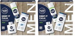 NIVEA MEN Keep It Calm Gift Set (3 Products), Men's Skincare Gift Set for Sensitive Skin with Shower Gel, Shaving Foam, and Post Shave Balm (Pack of 2)
