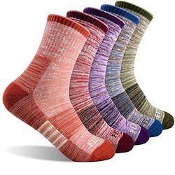 FEIDEER Vandringsstrumpor för kvinnor, flerpack utomhus rekreation strumpor fuktavvisande kudde besättningsstrumpor, Röd/blå/grön/rosa/lila, Medium