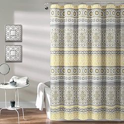 Lush Decor Nesco Stripe Shower Curtain, 72" x 72", Yellow & Gray