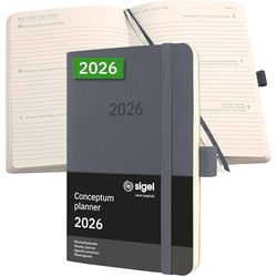 SIGEL C2637 Wochenkalender Conceptum 2026, ca. A6, dunkelgrau: Agenda Conceptum, Classic, Softcover