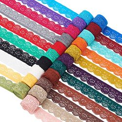 BENECREAT Nastro elastico in pizzo con motivo floreale, larghezza 38 m, larghezza 25 mm, colori assortiti, per cucito, artigianato, matrimoni, feste, decorazioni, vestiti, 1,8 m/rotolo