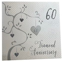 WHITE COTTON CARDS Kaart diamant bruiloft, 60e verjaardag, handgemaakt, wit