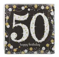Amscan 511546 16 Serviettes 50e Anniversaire Sparkling Celebration, Noir / Argent