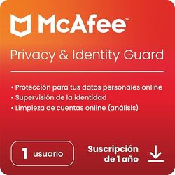 McAfee Privacy & IdentityGuard 2024 | Protección online, Supervisión de identidad, Limpieza de cuentas online | 1 Dispositivo | 1 Usuario | 12 Meses | Código de activación enviado por email