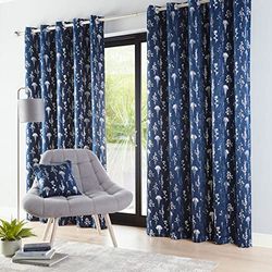 Enhanced Living Fleur Navy Energy Saving Thermal Floral Curtains for Bedrooms and Living Rooms Pair 66 x 54 inch (168x137cm)