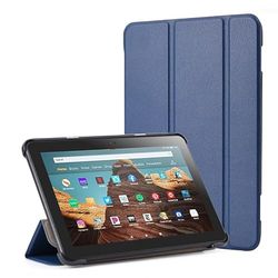 Fire HD 10 hoes voor Amazon, opvouwbare Fire HD 10 Plus tablets (compatibel met de 11e generatie 2021), tablethoezen ultralichte slim shell stand cover Auto Wake/Sleep (donkerblauw)