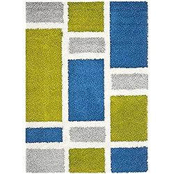 Safavieh Tapis Shag, Tissé Polyester Tapis en Bleu / Vert, 160 X 230 cm