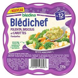 Blédina - Blédichef - Repas Bébé 12 Mois - Plats Bébé - Polenta Brocolis Carottes Fondantes - Petits Morceaux - 100% Ingrédients d'Origine Naturelle - Dès 12 Mois - 1 Assiettes de 230g