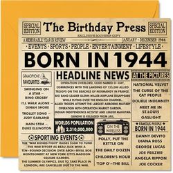 80e verjaardagskaarten voor mannen en vrouwen - geboren in 1944 krant - Happy 80 verjaardagskaart voor opa oma Nan vintage retro terug in 1944, 145 mm x 145 mm tachtig tachtigste verjaardag