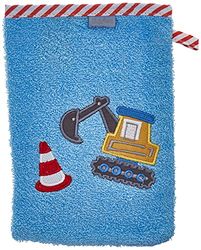 Playshoes Unisex Kids Ręcznikowa rękawica do mycia kopaczka, 17 - Bleu Baustelle, 15x20 cm