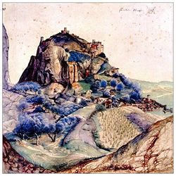 ArtPlaza Albrecht Durer - View of Arco, decoratieve panelen, hout, meerkleurig, 70 x 1,8 x 70 cm