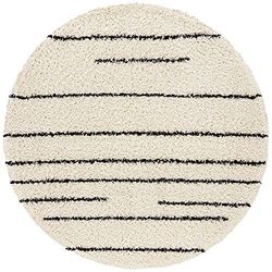 HANSE Home Tapis Shaggy à Poils Longs, Design à Rayures, crème, Noir, Doux, Motif à Rayures, géométrique, pour salon, Chambre, Cuisine, couloir, Design Moderne, Rond, 160 cm