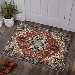 Lahome Collection Tapis Traditionnel Oriental – Petit Tapis Lavable antidérapant et Vieilli – Tapis de Sol pour entrée, Chambre à Coucher, Cuisine (61 x 91 cm, Rouge)