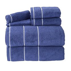 Lavish Home - Conjunto de toalhas de algodão de luxo, secagem rápida, torção zero e suave, conjunto de 6 peças com 2 toalhas de banho, 2 panos de mão e 2 panos para o rosto (azul-marinho/branco), 12 x