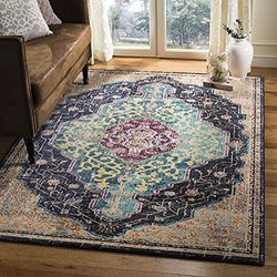 SAFAVIEH Tapis Boho Pour Salon, Salle à manger, Chambre à coucher - Monaco Collection, Tapis à poil court, Noir et bleu, 201 X 279 cm