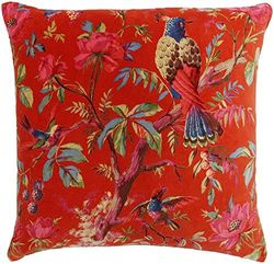 Riva Paoletti Paradise praça almofada laranja pássaro colorido impressão veludo tecido lavável na máquina 100 % algodão 50 x 50 cm (20 x 20 polegadas)