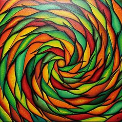 Pittura moderna : Spirale verdeggiante e raggiante (50 x 50 cm)