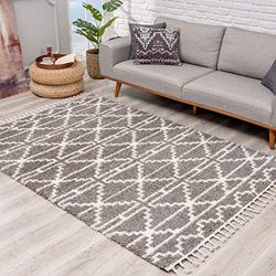 Carpet City Tappeto a pelo lungo Shaggy in grigio/crema, moderno super morbido, con motivo geometrico per soggiorno, dimensioni 80/200 cm, 80 cm x 200 cm