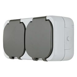 REV AquaTop Wet Room Socket Surface-Mounted Socket 2-Way IP44 Single Pole Grey Sockets