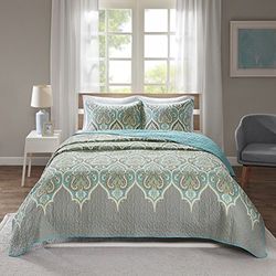 Comfort Spaces Lightweight All Season Bedding Layer for Winter, Matching Shams, Fabric, Mona Paisley Teal, King/Lime King