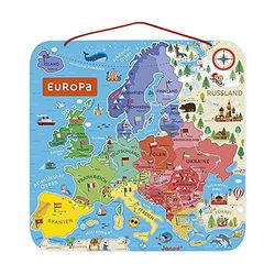 Janod - Magnetische puzzel van Europa - educatieve houten puzzel voor het leren van de geografie - Europese reis met 40 magneten - om op te hangen aan de muur - Duitse versie - vanaf 7 jaar, J05473