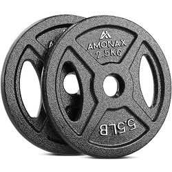 Amonax Discos Pesas de Hierro Fundido, 2.5kg, 5kg, 10kg Discos Mancuernas Para Barras Olimpicos 25 & 50mm, Discos de Pesas Metálicas Para Levantamiento y Empuje de Cadera, Pesas Para Gimnasio en Casa