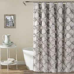 Lush Decor 16T001437, Tenda da Doccia con Motivo a Rombi Grigi, Stile Vintage Chic Rustico, 182,9 x 182,9 cm