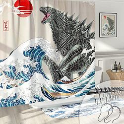 DESIHOM Divertente tenda da doccia per bagno, motivo: anime, mostri, dinosauro, tenda da doccia giapponese asiatica, tessuto in poliestere, 183 x 183 cm, multicolore