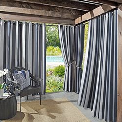 Sun Zero Valencia 2-pack Cabana Stripe binnen/buiten UV Protectant energie-efficiënte doorvoertule gordijnpaneel paar, 54" x 95", Indigo