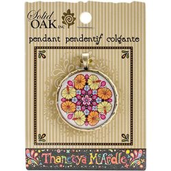 Solid Oak Thaneeya(R) LLC Acrylic Round Pendant Yellow and Orange Hibiscus Mandala, Multicoloured, 0.27 x 2.65 x 3.9 cm
