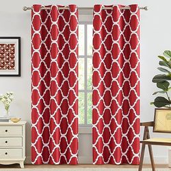 Melodieux Moroccan Fashion Thermal Insulated Room Darkening Blackout Grommet Curtains for Living Room, 42 by 84 Inch, Red (2 Panels)