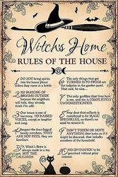 LBS4ALLWitch Home Rules Of The House Witch Rules Halloween Witch Witch Halloween Witch Vintage Look Reproduction Metal Sign Vintage Tin Sign