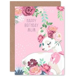 Wee Blue Coo Pink Happy Birthday Mum Llama with Rose Flowers Sealed Greeting Card Plus Envelope Blank inside