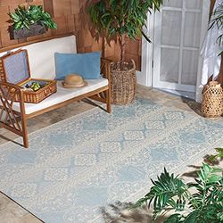 Safavieh Beach House Collection Tapis décoratif – 2 x 2,9 m, crème et Turquoise, ne perd Pas Ses Poils et Facile d'entretien, intérieur/extérieur, Lavable, idéal pour terrasse, Jardin, Boue (BHS174L)