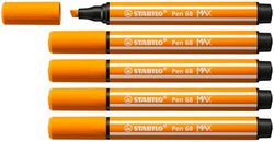 STABILO Pen 68 MAX - Premium Fibre-Tip Pen with Chisel Tip - Arty - Pack of 5 - Orange