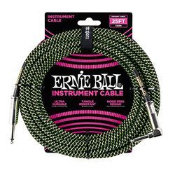 Ernie Ball - Cable trenzado para instrumentos, recto/acodado, 7,62 m, color negro y verde