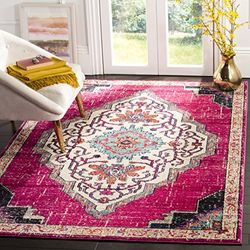 Safavieh Tapis Boho pour Salon, Salle à Manger, Chambre à Coucher - Monaco Collection, Tapis à Poil Court, Rose et Multi, 155 x 231 cm