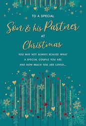 Regal Publishing Kerstkaart naar een speciale zoon & partner Teal lijnen - 9 x 6 inch