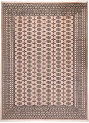 rugsoflondon Pakistan Bokhara Area Rug Pile-100% Handmade in Beige, Grey Colours 366 x 277cm, Wool, 366 x 277