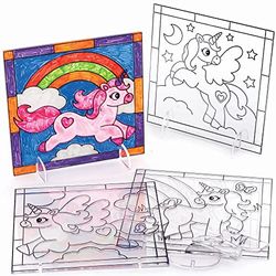 Baker Ross Unicorn Suncatcher Pictures - Pack of 4, Suncatcher Kits for Kids (FC366)