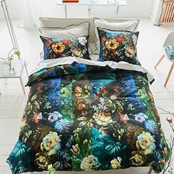 Déco-de-maison Dekbedovertrek, bedrukt, van katoen-satijn, Minakari kobalt, 200 x 200 cm, Designers Guild