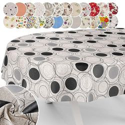 ANRO Nappe en Tissu Textile Lavable - en Coton et Polyester - Motif Cercles - Gris - Ovale - 180 x 140 cm - pour l'intérieur et l'extérieur
