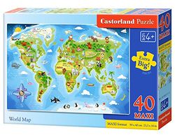 Castorland Premium World Map Maxi Puzzle, Wielokolorowy, 40 Elementów