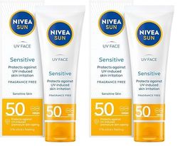 NIVEA SUN Sensitive Crema facial solar para pieles sensibles SPF50, 50 ml (Paquete de 2)
