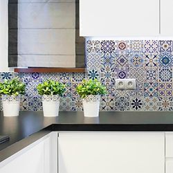 30 Adhesive Tile Stickers | Cement Tile Stickers – Mosaic Wall Tiles for Bathroom and Kitchen | Adhesive Cement Wall Tiles – Azulejos – 20 x 20 cm – 30 Pieces