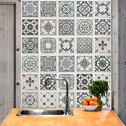 WALPLUS 10 cm, 24 unidades de azulejos de mosaico azul azulejo para pared, calcomanías autoadhesivas para decoración del hogar, sala de estar, bricolaje, decoración de primavera, Pascua, azulejos,