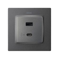 SIMON - Lote doble cargador USB C+A 3.1A Quickcharge con marco titanio Simon 82 Concept