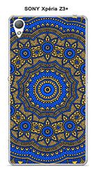 Beschermhoes voor Sony Xperia Z3+, design: Mandala Rozet, tweekleurig, blauw & geel